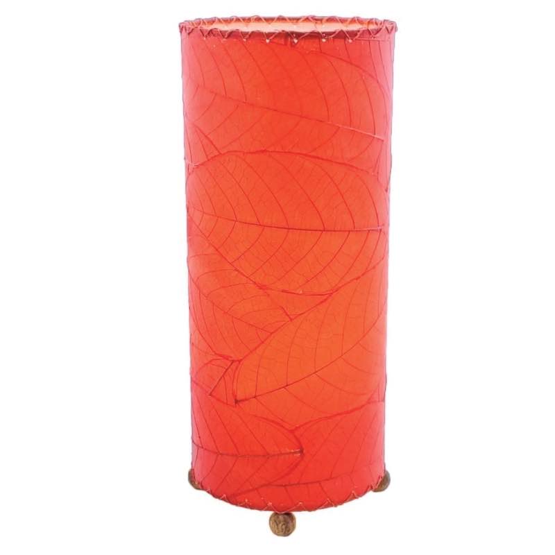 Outdoor/ Indoor Cocoa Leaf Cylinder Table Lamp - Red